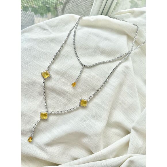 Cubic zirconia yellow canary statement necklace ￼ - Picture 1 of 4